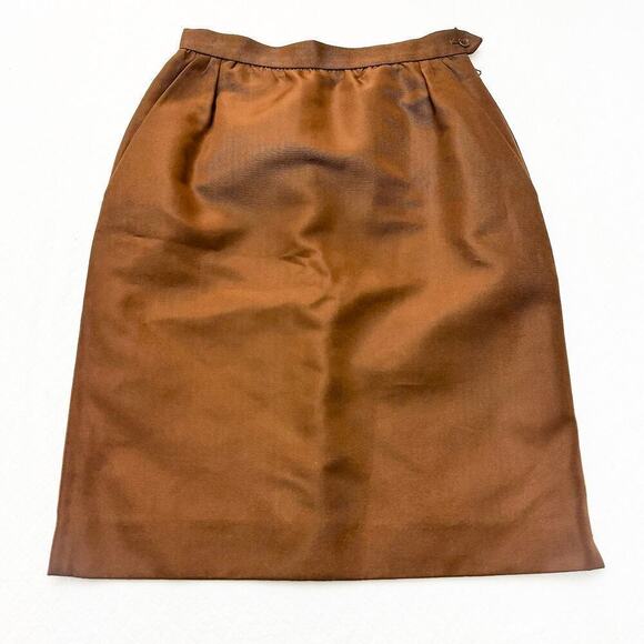 YSL Saint Laurent Rive Gauche Paris Brown Pencil Skirt Pockets VTG Size 34 - Picture 2 of 7